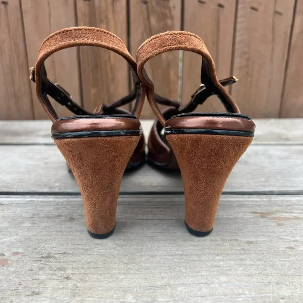 VTG 70s Hush Puppies Brown Velvet Sling Back Heels 8 1/2M